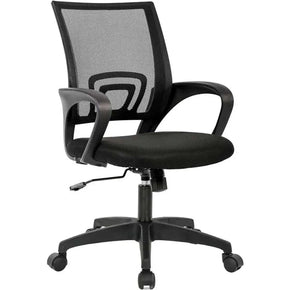 Ergonomic black mesh desk chair with lumbar support and armrests.