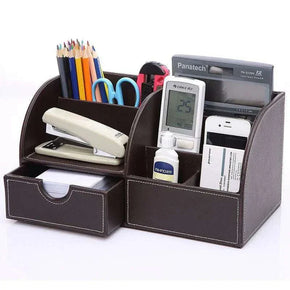 Desk organizer for efficient office management, featuring compartments for stationery, gadgets, and files, optimizing workspace productivity.